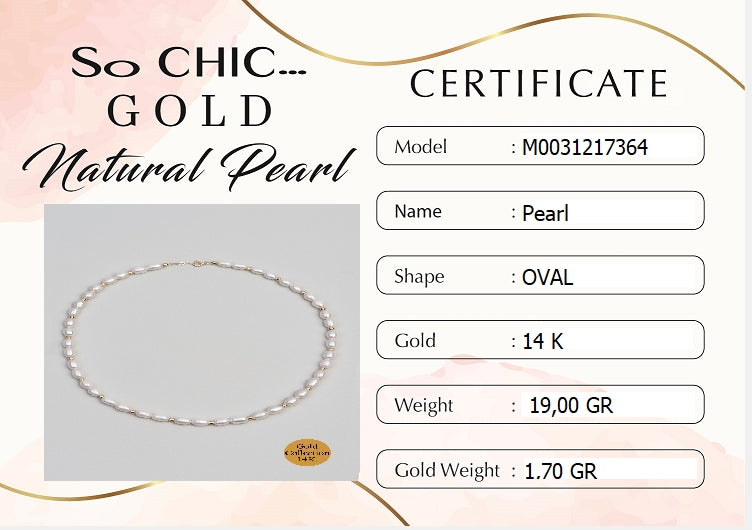 Doğal Inci Taşlı 14 Ayar Sarı Altın 45 Cm Kolye M00312173643