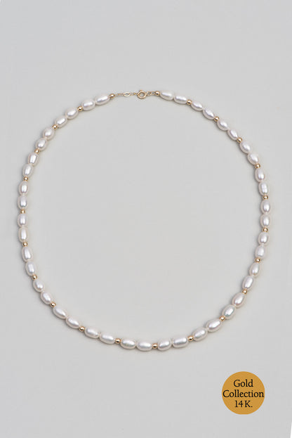 Doğal Inci Taşlı 14 Ayar Sarı Altın 45 Cm Kolye M00312173643