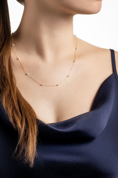 Doğal Inci Taşlı 14 Ayar Sarı Altın Kolye M003260093644