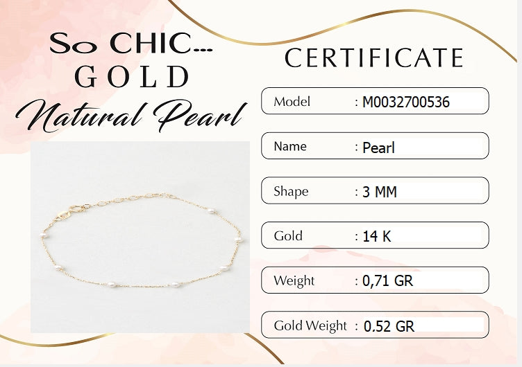 Doğal Inci Taşlı 14 Ayar Sarı Altın Bileklik M003270053644