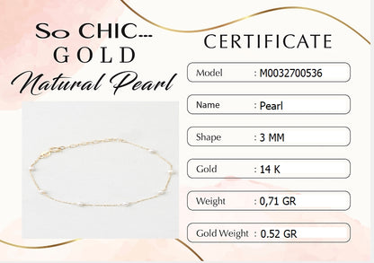 Doğal Inci Taşlı 14 Ayar Sarı Altın Bileklik M003270053644