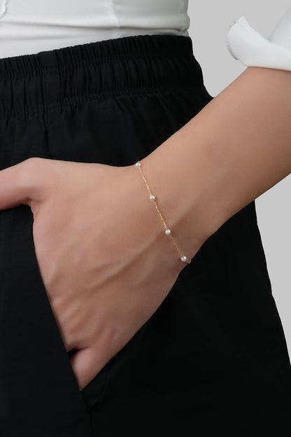 Doğal Inci Taşlı 14 Ayar Sarı Altın Bileklik M003270053644