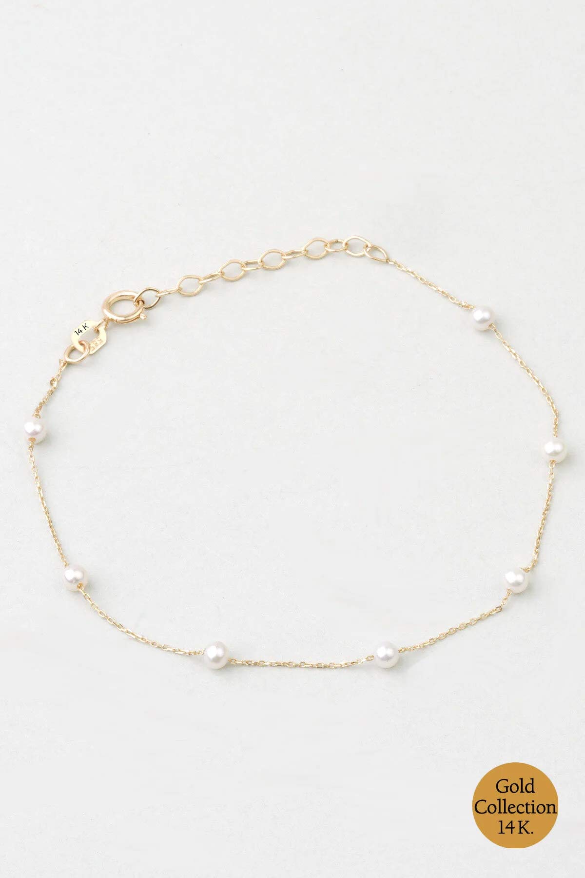 Doğal Inci Taşlı 14 Ayar Sarı Altın Bileklik M003270053644