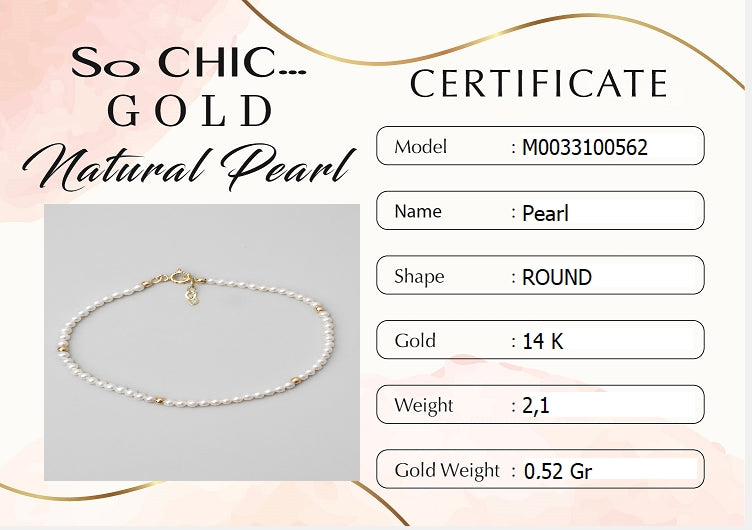 Doğal Inci Taşlı 18 Cm 14 Ayar Sarı Altın Bileklik M003310056244