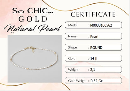 Doğal Inci Taşlı 18 Cm 14 Ayar Sarı Altın Bileklik M003310056244