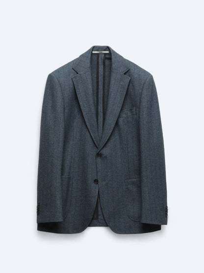 Mavi Çizgili Modern Fit Örme Ceket