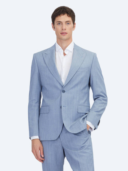 Mavi Çizgili Modern Fit Yün Karışımlı Takım Elbise