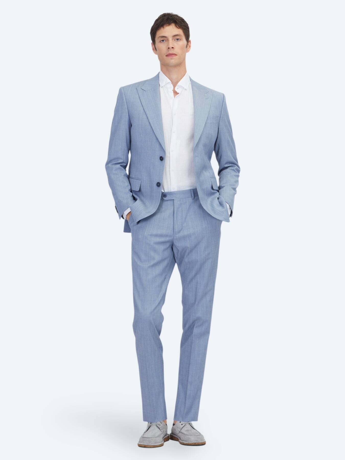 Mavi Çizgili Modern Fit Yün Karışımlı Takım Elbise