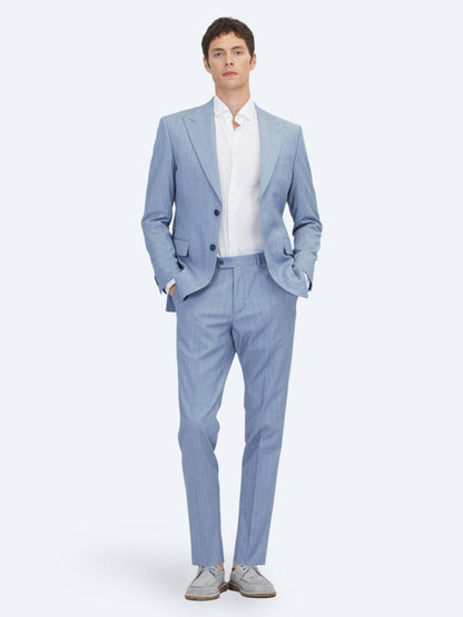 Mavi Çizgili Modern Fit Yün Karışımlı Takım Elbise
