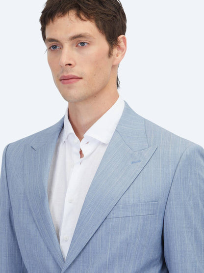 Mavi Çizgili Modern Fit Yün Karışımlı Takım Elbise