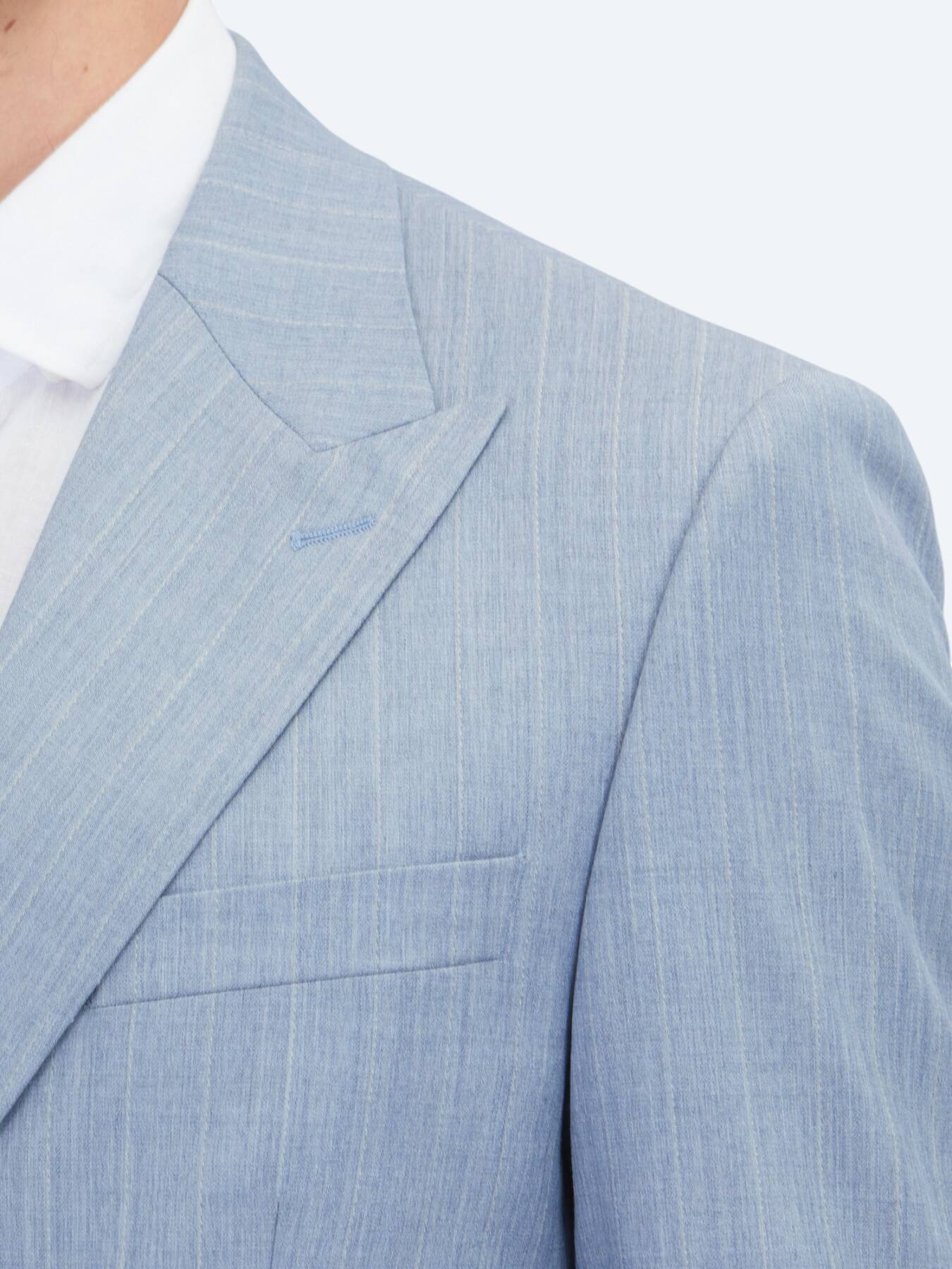 Mavi Çizgili Modern Fit Yün Karışımlı Takım Elbise