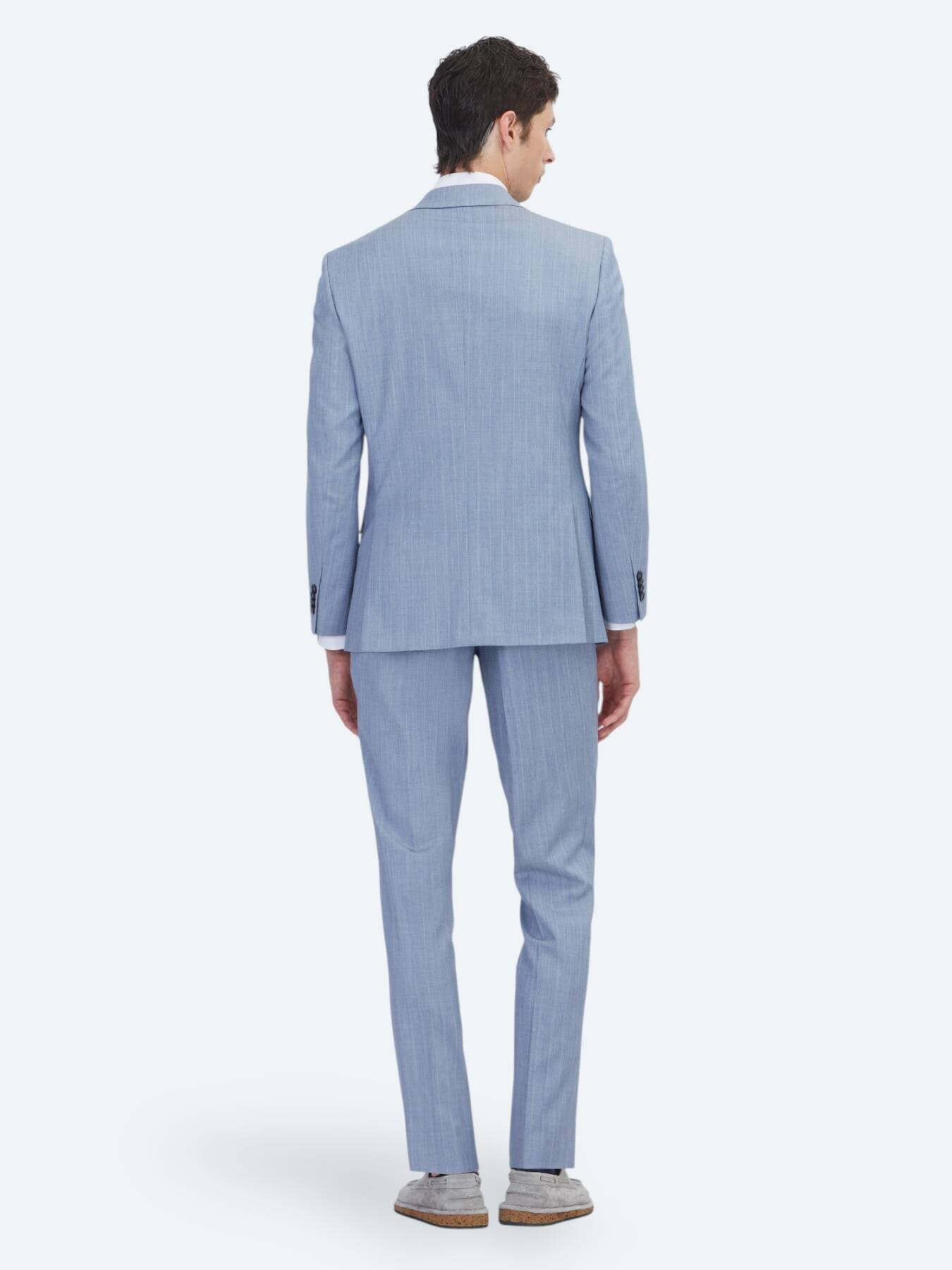 Mavi Çizgili Modern Fit Yün Karışımlı Takım Elbise