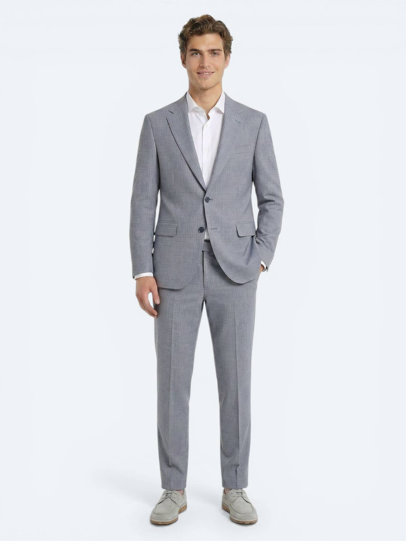 Mavi Çizgili Modern Fit Yün Karışımlı Takım Elbise