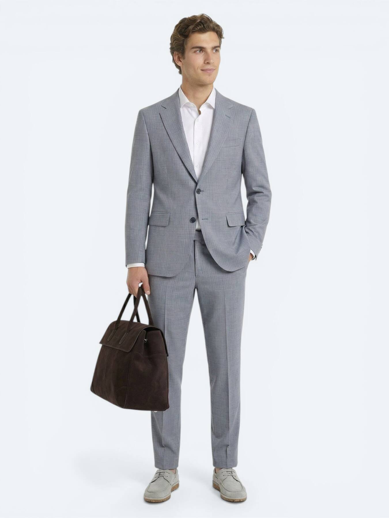 Mavi Çizgili Modern Fit Yün Karışımlı Takım Elbise