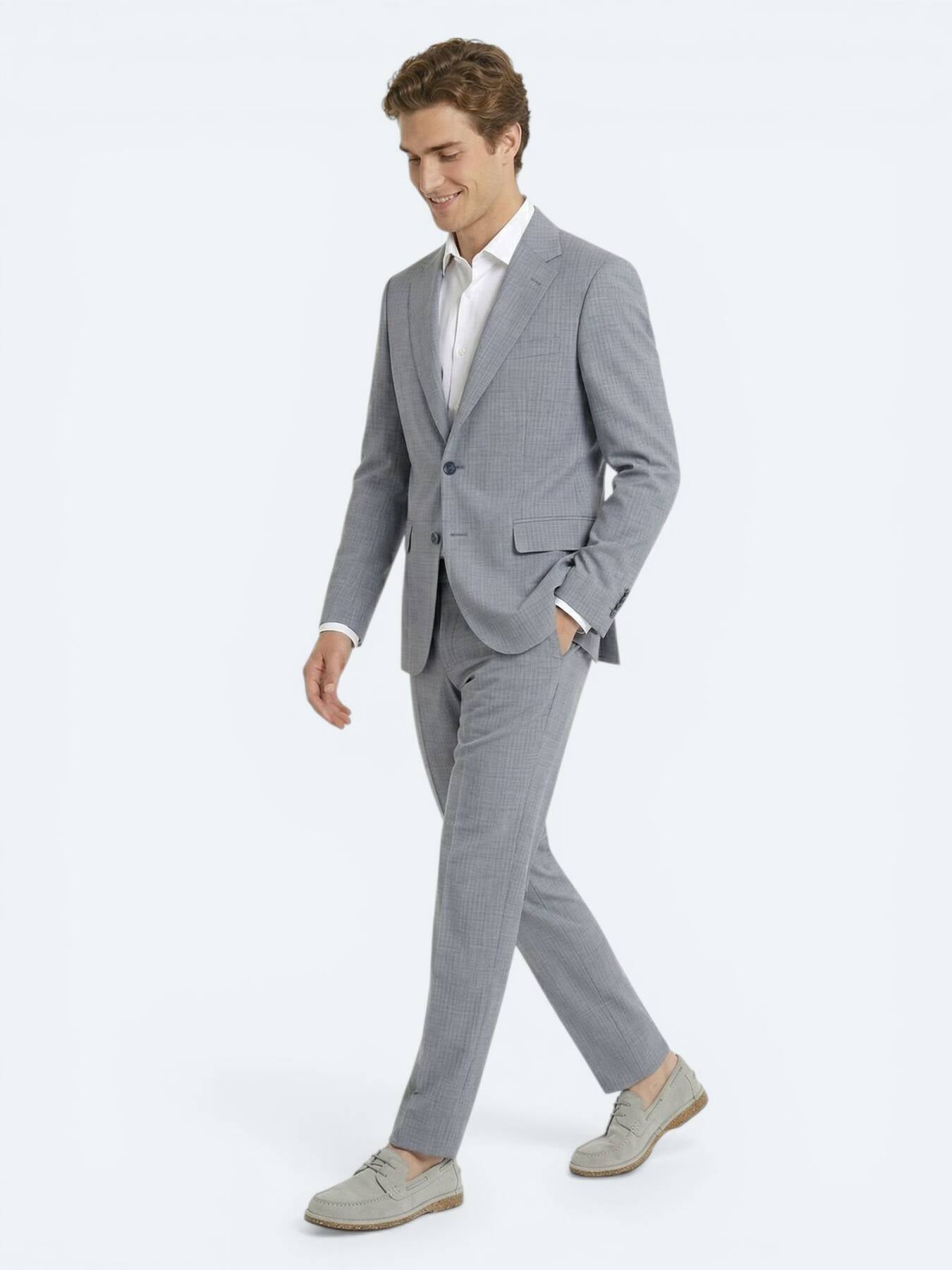 Mavi Çizgili Modern Fit Yün Karışımlı Takım Elbise