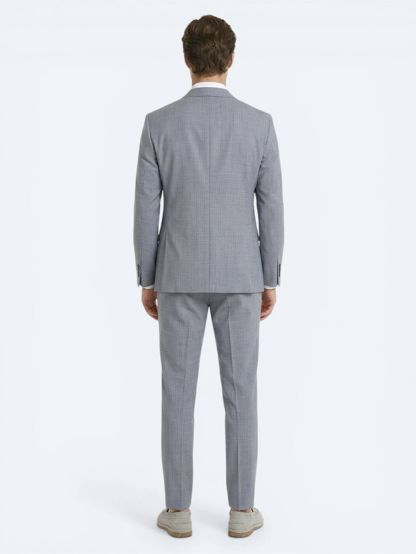 Mavi Çizgili Modern Fit Yün Karışımlı Takım Elbise