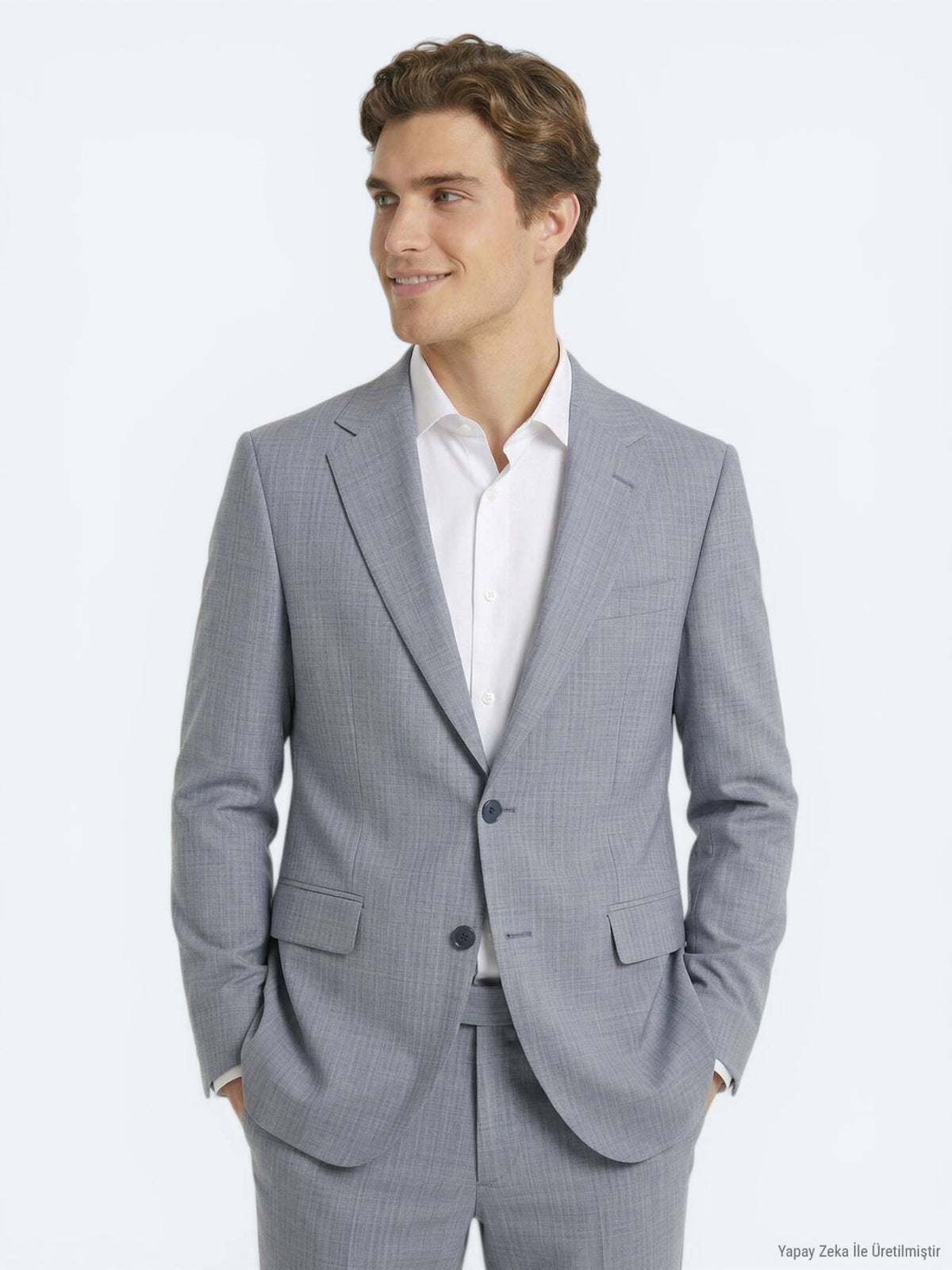 Mavi Çizgili Modern Fit Yün Karışımlı Takım Elbise