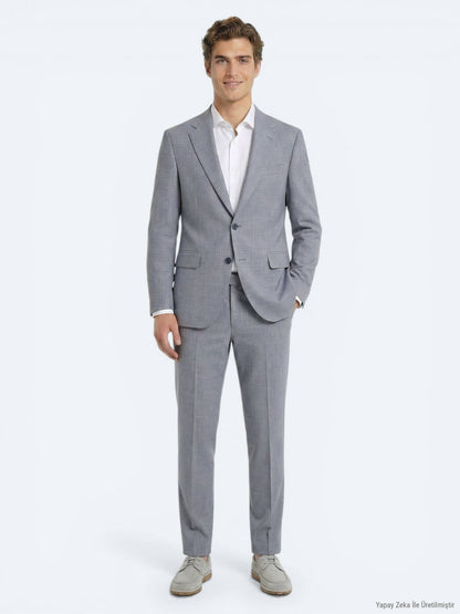 Mavi Çizgili Modern Fit Yün Karışımlı Takım Elbise