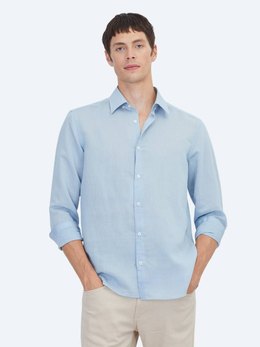Mavi Çizgili Regular Fit Uzun Dokuma Casual Gömlek