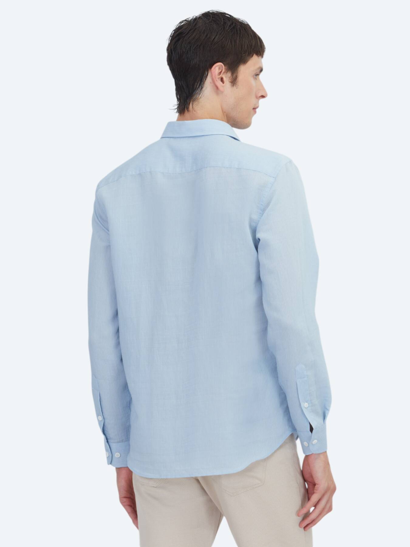 Mavi Çizgili Regular Fit Uzun Dokuma Casual Gömlek