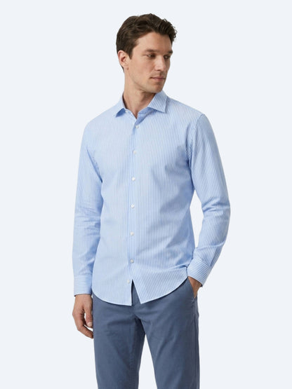 Mavi Çizgili Regular Fit Uzun Dokuma Casual Pamuk Karışımlı Gömlek