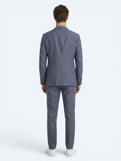 Mavi Desenli Modern Fit Keten Karışımlı Takım Elbise