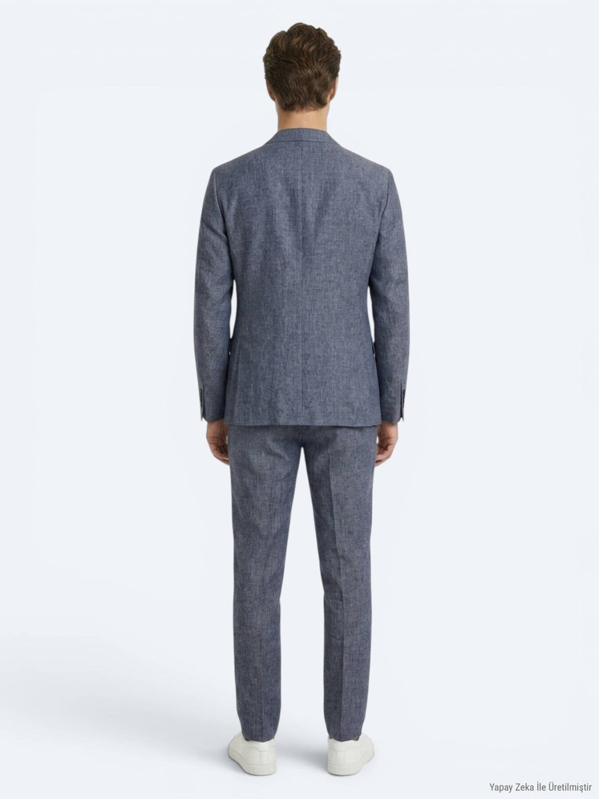 Mavi Desenli Modern Fit Keten Karışımlı Takım Elbise