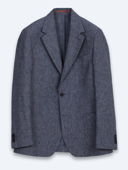 Mavi Desenli Modern Fit Keten Karışımlı Takım Elbise