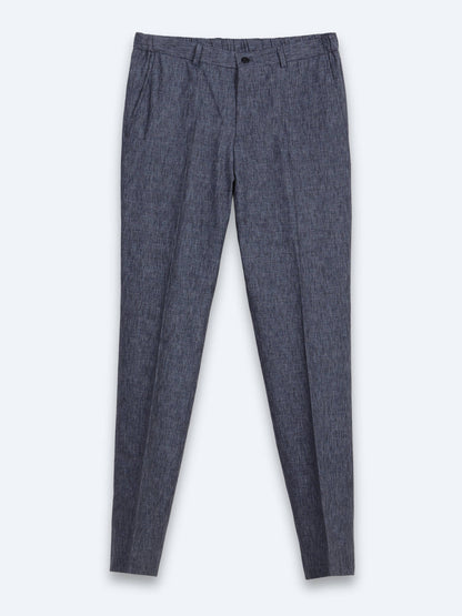 Mavi Desenli Modern Fit Keten Karışımlı Takım Elbise