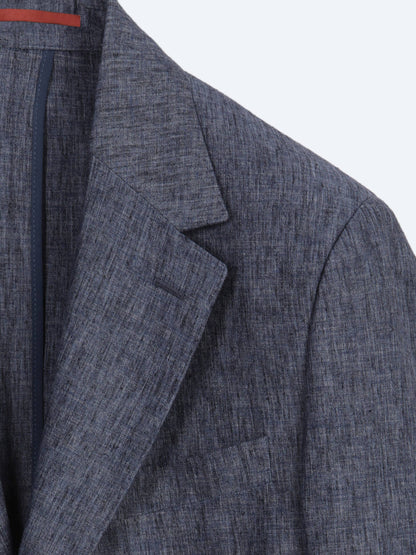 Mavi Desenli Modern Fit Keten Karışımlı Takım Elbise