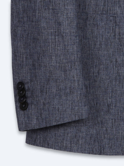 Mavi Desenli Modern Fit Keten Karışımlı Takım Elbise