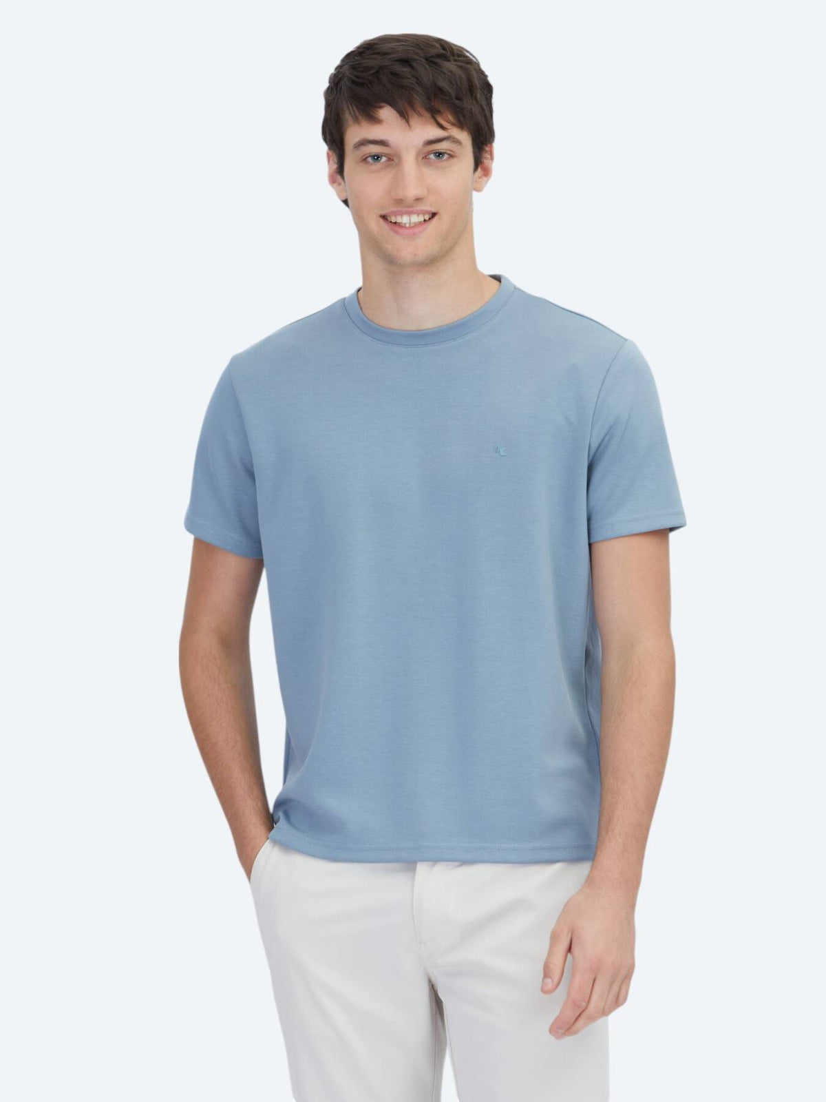 Mavi Düz Bisiklet Yaka T-shirt