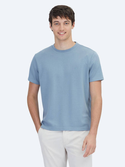 Mavi Düz Bisiklet Yaka T-shirt
