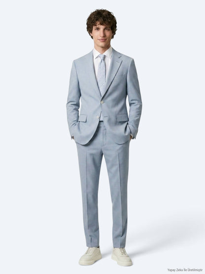 Mavi Düz Modern Fit Takım Elbise