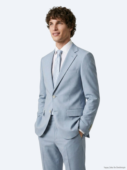 Mavi Düz Modern Fit Takım Elbise