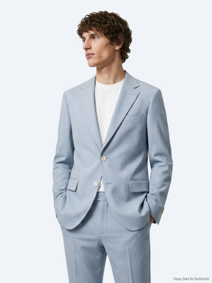 Mavi Düz Modern Fit Takım Elbise