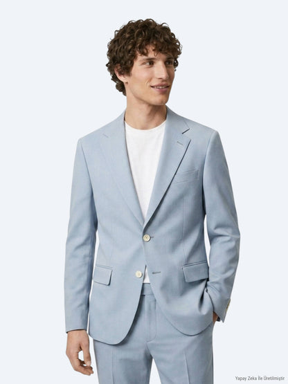 Mavi Düz Modern Fit Takım Elbise