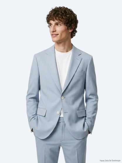 Mavi Düz Modern Fit Takım Elbise