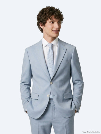 Mavi Düz Modern Fit Takım Elbise