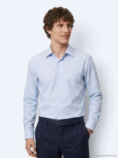 Mavi Düz Regular Fit Uzun Casual Gömlek