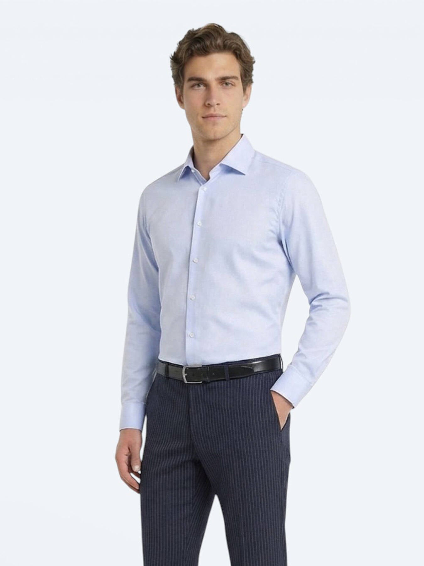 Mavi Slim Fit Uzun Dokuma Klasik %100 Pamuk Gömlek