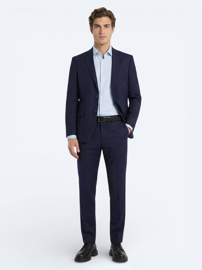 Mavi Düz Slim Fit Uzun Dokuma Klasik Pamuk Karışımlı Gömlek