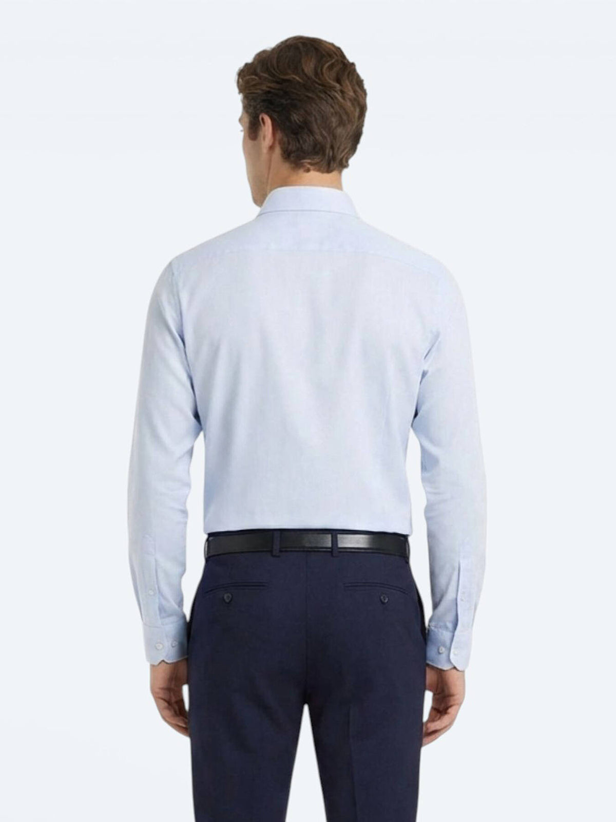 Mavi Düz Slim Fit Uzun Dokuma Klasik Pamuk Karışımlı Gömlek