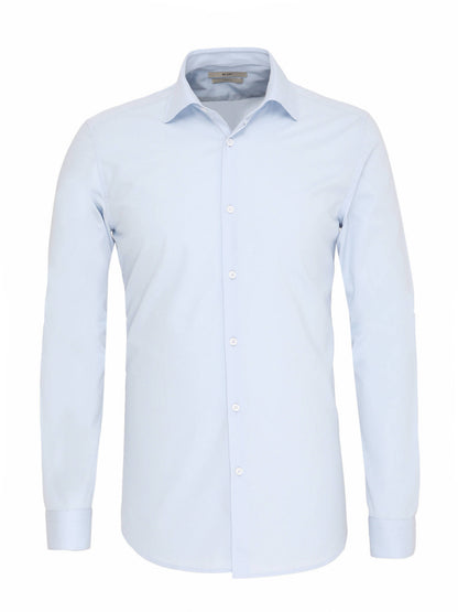 Mavi Düz Slim Fit Uzun Dokuma Klasik Pamuk Karışımlı Gömlek