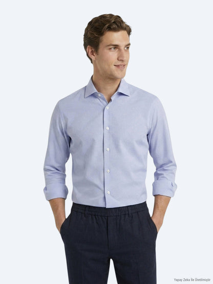 Mavi Mikro Regular Fit Uzun Dokuma Casual %100 Pamuk Gömlek