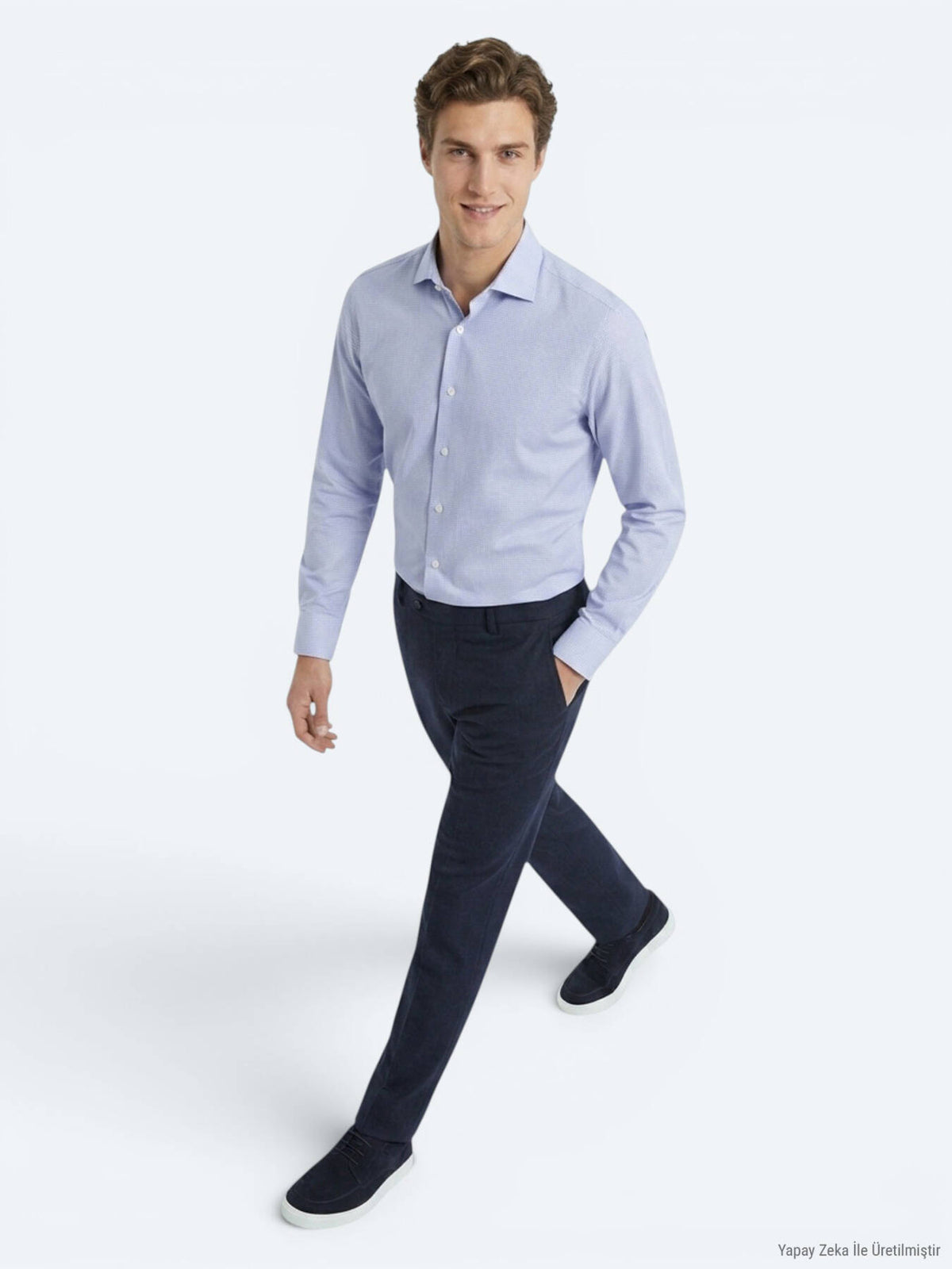 Mavi Mikro Regular Fit Uzun Dokuma Casual %100 Pamuk Gömlek