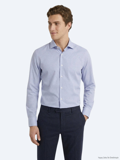 Mavi Mikro Regular Fit Uzun Dokuma Casual %100 Pamuk Gömlek