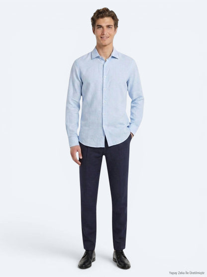 Mavi Regular Fit Uzun Dokuma Casual Pamuk Karışımlı Gömlek