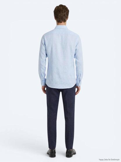 Mavi Regular Fit Uzun Dokuma Casual Pamuk Karışımlı Gömlek