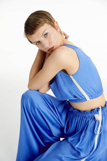 Mavi Saten Crop Top